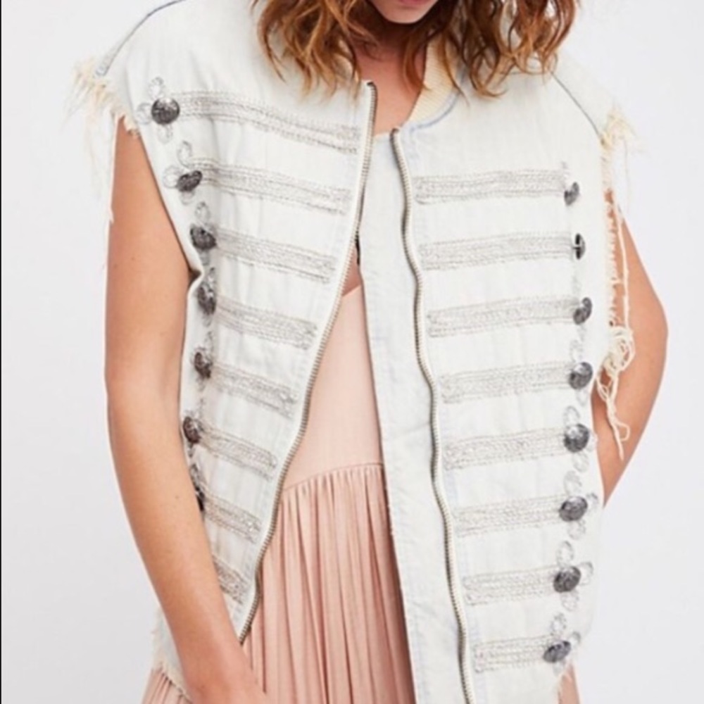 Free People Embroidered Denim Vest